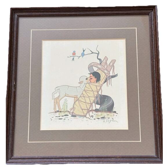 Beatien Yazz Navajo Art Child Lamb Desert Serigraph Print Navajo Dine Framed